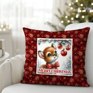 Modern Baby Deer Snowy Forest Kids Gift Christmas Throw Pillow