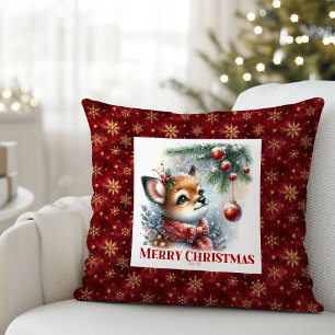 Modern Baby Deer Snowy Forest Kids Gift Christmas Throw Pillow