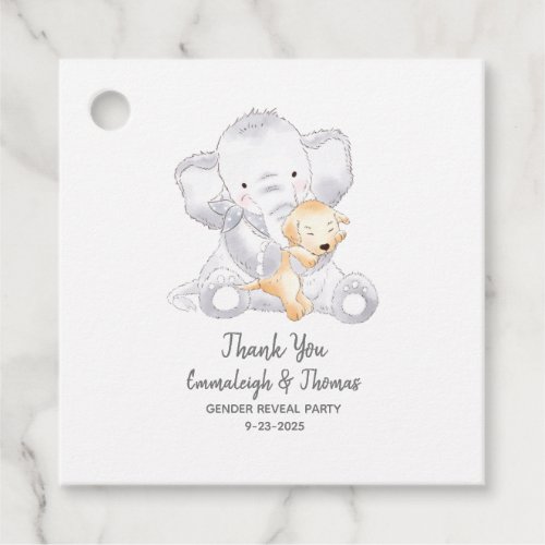 Modern Baby Elephant and Dog Thank You Favor Tags