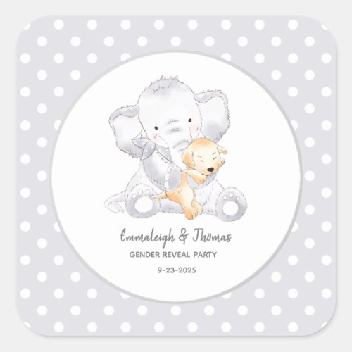 Modern Baby Elephant Baby Shower Favor Square Sticker