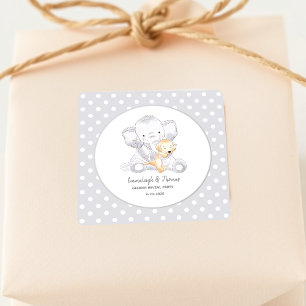 Modern Baby Elephant Baby Shower Favor Square Sticker