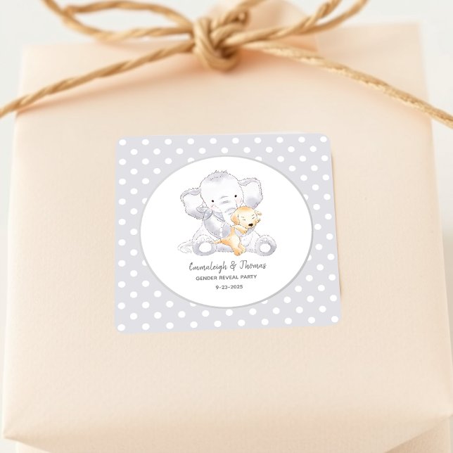 Modern Baby Elephant Baby Shower Favor Square Sticker (Creator Uploaded)