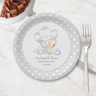 Modern Baby Elephant Baby Shower Paper Plates