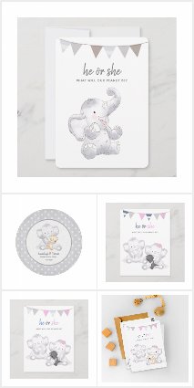 Modern Baby Elephant Gender Neutral Baby Party