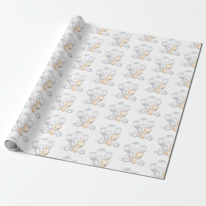 Modern Baby Elephant Gender Neutral Baby Shower Wrapping Paper