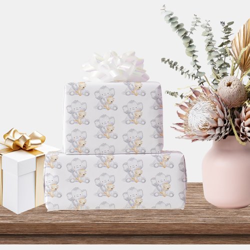 Modern Baby Elephant Gender Neutral Baby Shower Wrapping Paper