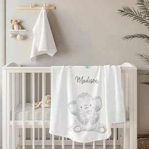 Modern Baby Elephant Gender Neutral Blanket