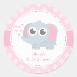 Modern Baby Elephant Polka Dots Baby Shower Classic Round Sticker