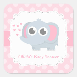 Modern Baby Elephant Polka Dots Baby Shower Square Sticker