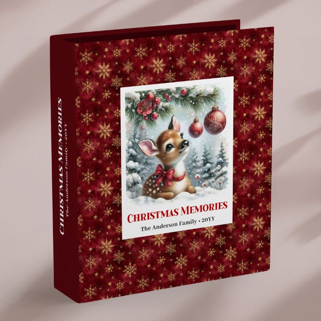 Modern Baby Fawn Christmas Scene Christmas photo 3 Ring Binder (Modern Baby Fawn Christmas Scene Christmas Ring Binder)