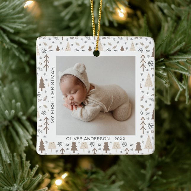 Modern Baby First Christmas Ceramic Ornament (Tree)