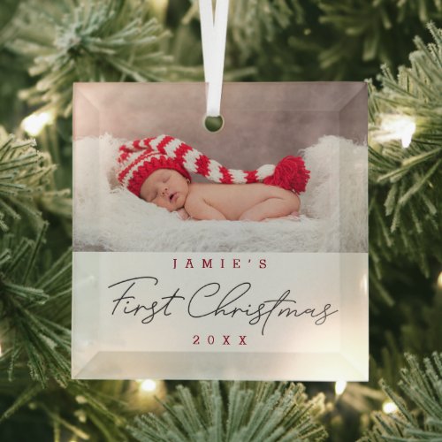 Modern Baby First Christmas Custom Glass Ornament