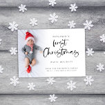 Modern Baby First Christmas Custom Photo Card<br><div class="desc">Modern Baby First Christmas Custom Photo Card. Available digitally and printed. Lovely to celebrate your baby's first Christmas. A playful set script for First Christmas and the rest of the text is easy to personalise. Replace the sample photo with your own. A gradient overlay layer is on top of your...</div>