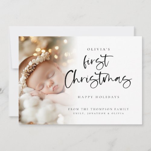 Modern Baby First Christmas Custom Photo Card