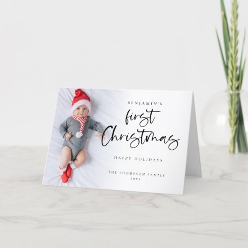 Modern Baby First Christmas Custom Photo Folded Holiday Card