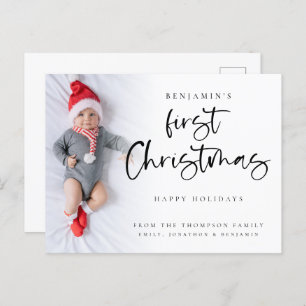 Modern Baby First Christmas Custom Photo Holiday Postcard