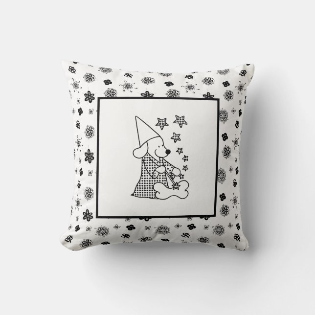 Modern Baby for Kids Black Dog Magician Throw Pillow (Front)