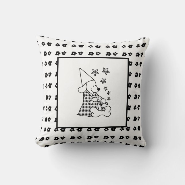 Modern Baby for Kids Black Dog Magician Throw Pillow (Front)