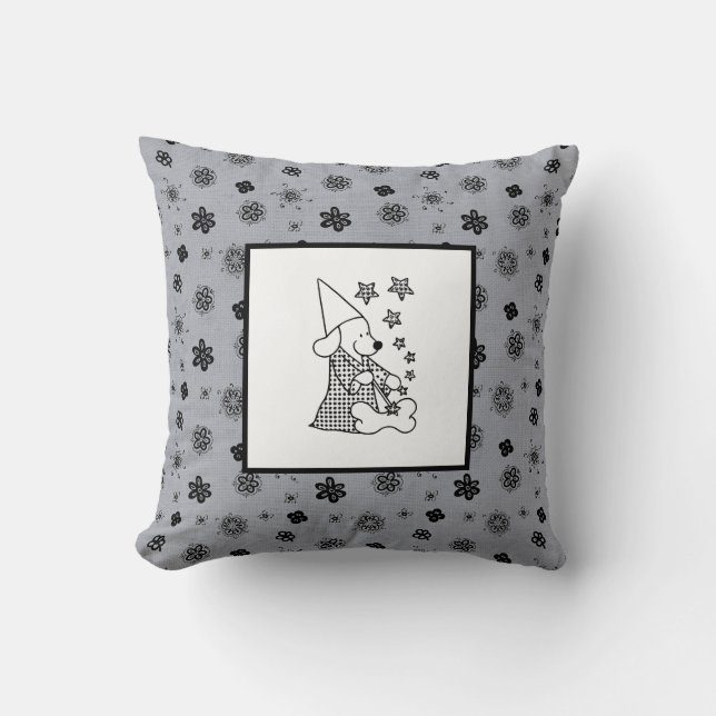Modern Baby for Kids Black Dog Magician Throw Pillow (Front)