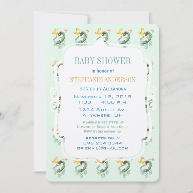 Modern Baby Gender Neutral Baby Buggy Shower Invitation (Front)