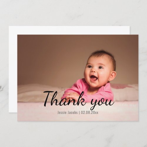 Modern baby girl baby shower thank you card