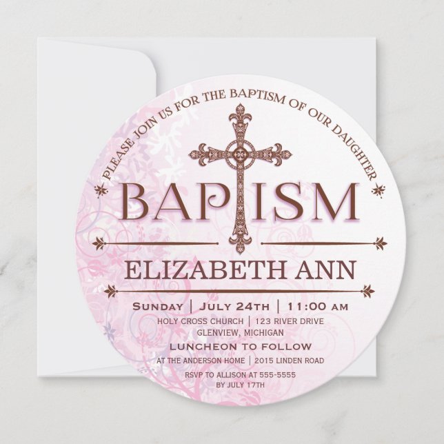Modern Baby Girl Baptism Circle Invitation (Front)