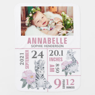 Modern Baby Girl Birth Announcement Blanket
