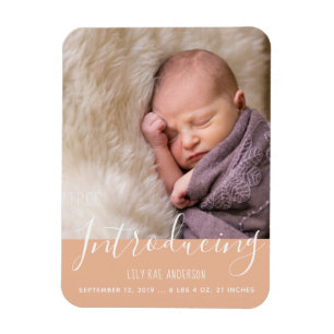 Modern Baby Girl Birth Announcement Photo Magnet