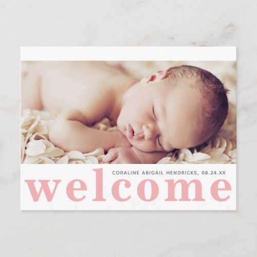 Modern Baby Girl Birth Announcement Postcard