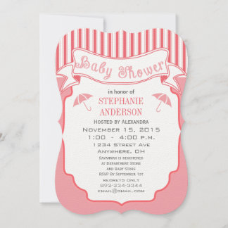 Modern Baby Girl Cute Stripe Pattern Shower Invitation