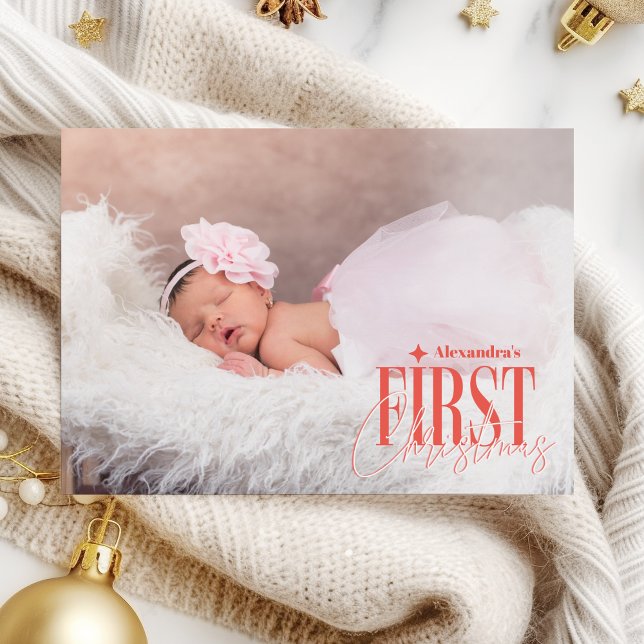 Modern Baby Girl First Christmas Custom Photo Holiday Card (Creator Uploaded)