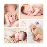 Modern Baby Girl Monogram Pink 4 Photo Collage Canvas Print at Zazzle