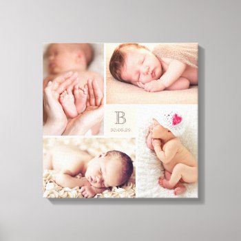 Modern Baby Girl Monogram Pink 4 Photo Collage Canvas Print by fatfatin_box at Zazzle