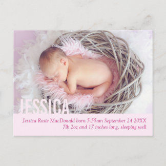Modern baby girl photo announcement postcard
