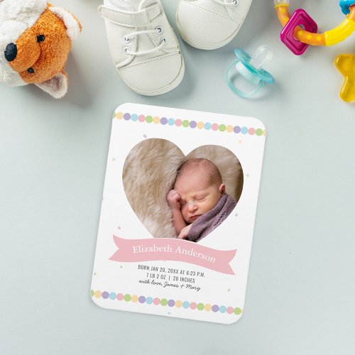 Modern Baby Girl Photo Birth Announcement Magnet