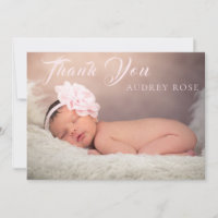 Modern Baby Girl Photo Blush Pink Thank You Birth Announcement