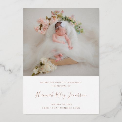 Modern Baby Girl Photo Elegant Birth Announcement