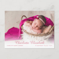 Modern Baby Girl Photo Script Birth Announcement