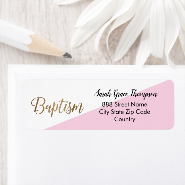 Modern Baby Girl pink Gold Baptism Label (Insitu)