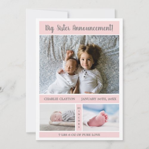 Modern Baby Girl Pink Multi Photo Announcement