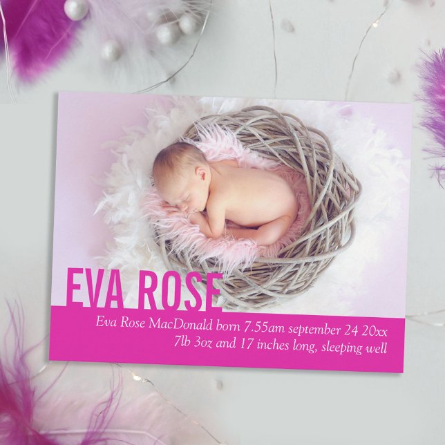 Modern baby girl pink photo announcement postcard (Creator Uploaded)