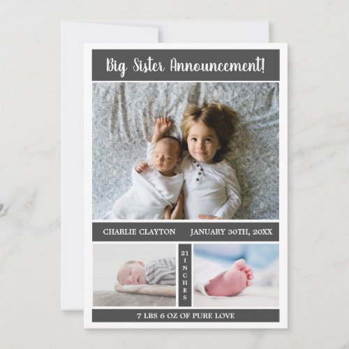 Modern Baby Gray Multi Photo Announcement