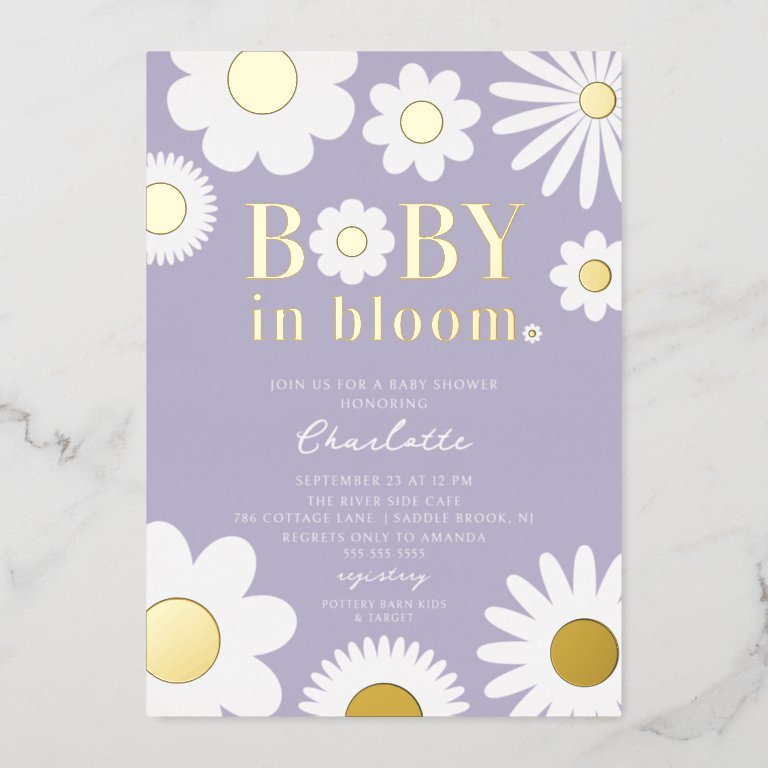 Modern Baby In Bloom Baby Shower Foil Invitation