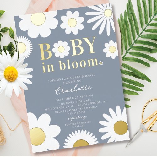 Modern Baby In Bloom Baby Shower Foil Invitation