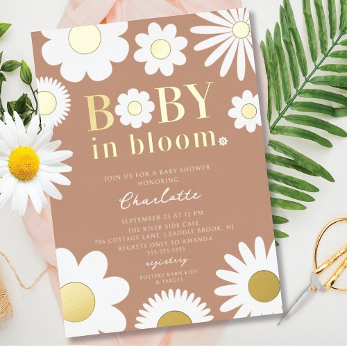 Modern Baby In Bloom Baby Shower Foil Invitation