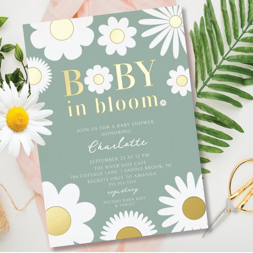 Modern Baby In Bloom Baby Shower Foil Invitation