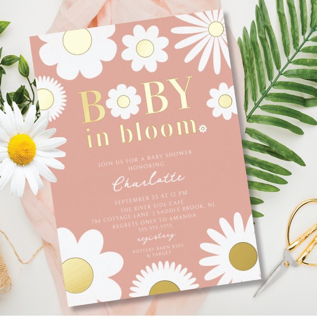 Modern Baby In Bloom Baby Shower Invitation Foil Invitation (Creator Uploaded)