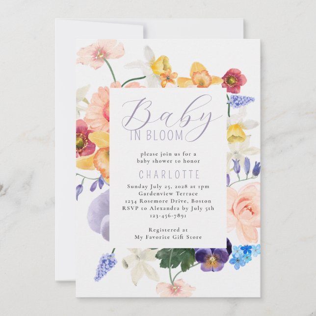 Modern Baby In Bloom Bright Floral Baby Shower Invitation (Front)