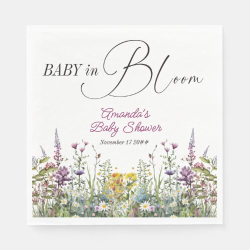 Modern Baby in Bloom Wildflower Floral Baby Shower Napkins