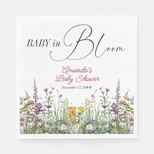 Modern Baby in Bloom Wildflower Floral Baby Shower Napkins (Front)